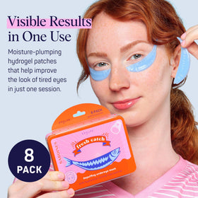 SpaLife sardine under eye patches applied on model