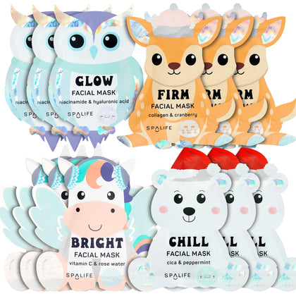SpaLife Winter Wonder Animals Face Mask Bundle front view