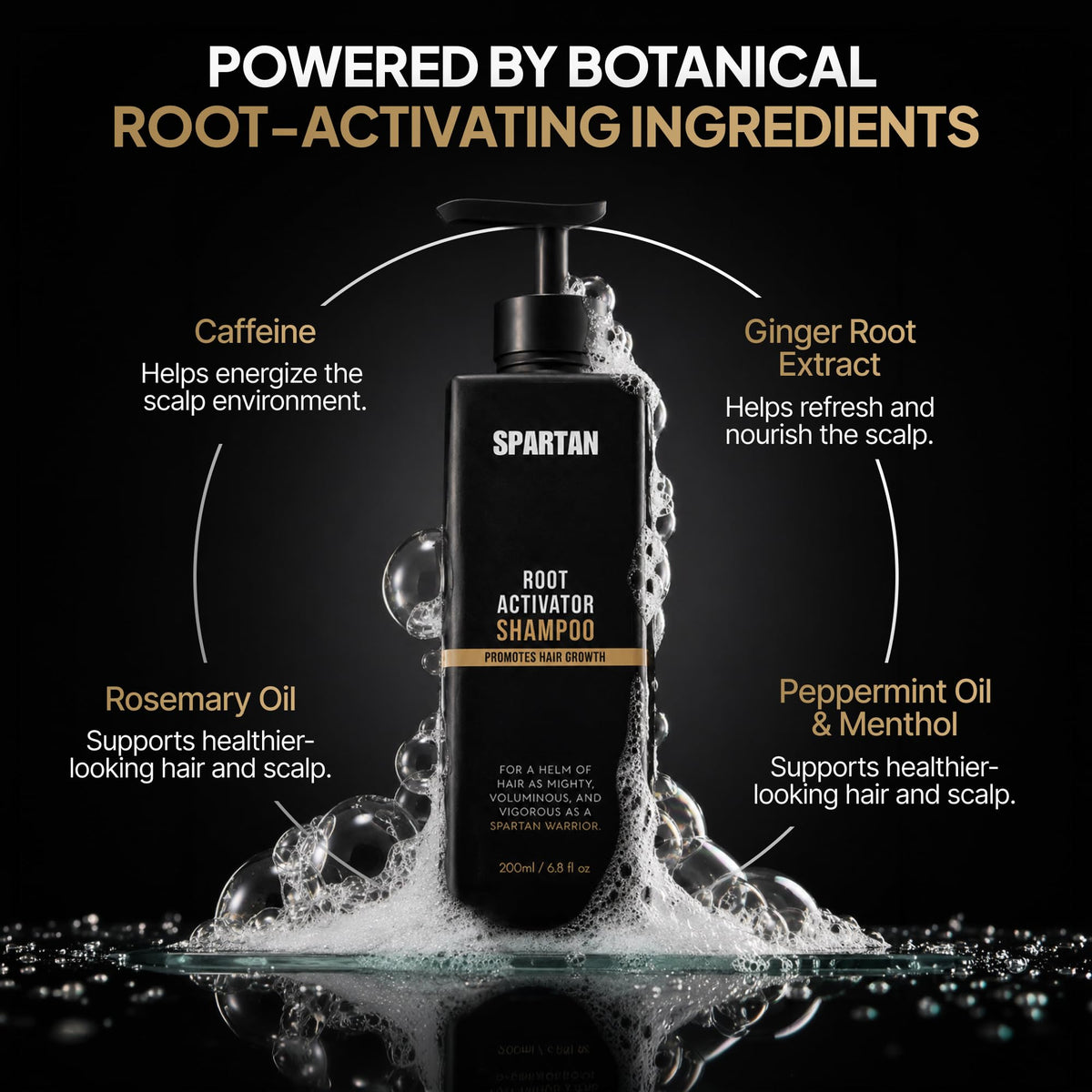 SPARTAN shampoo in bathroom setting with accessories