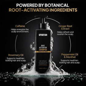 SPARTAN shampoo in bathroom setting with accessories