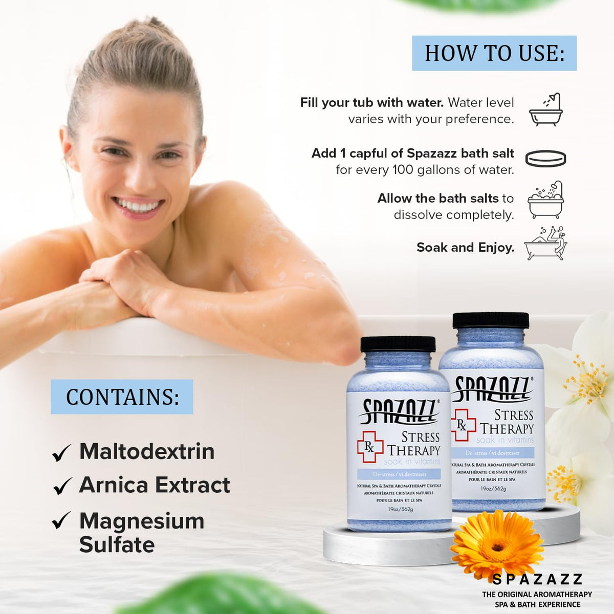Spazazz RX Stress Therapy Bath Salts being added to a hot tub