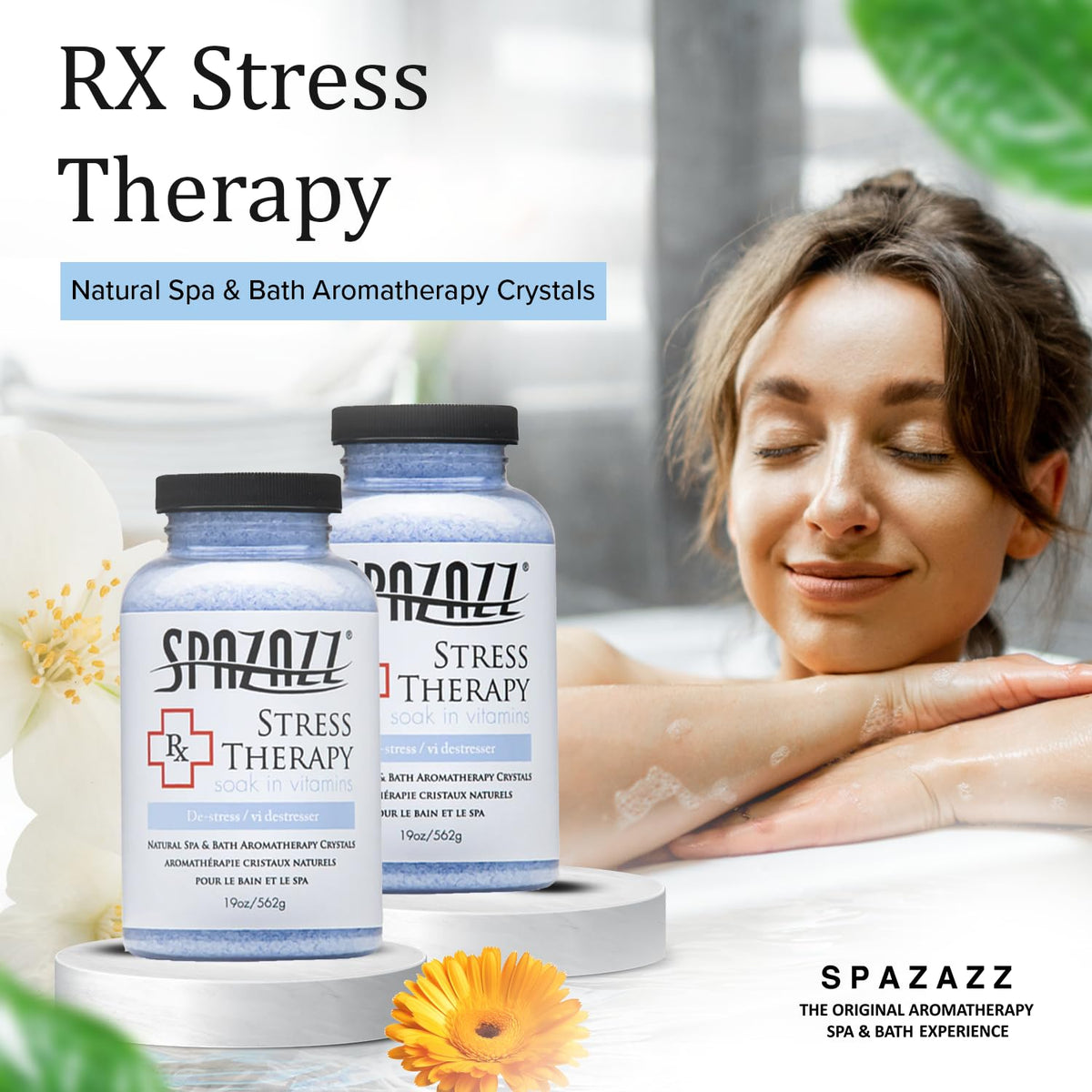 Spazazz RX Stress Therapy Bath Salts in a bath setting