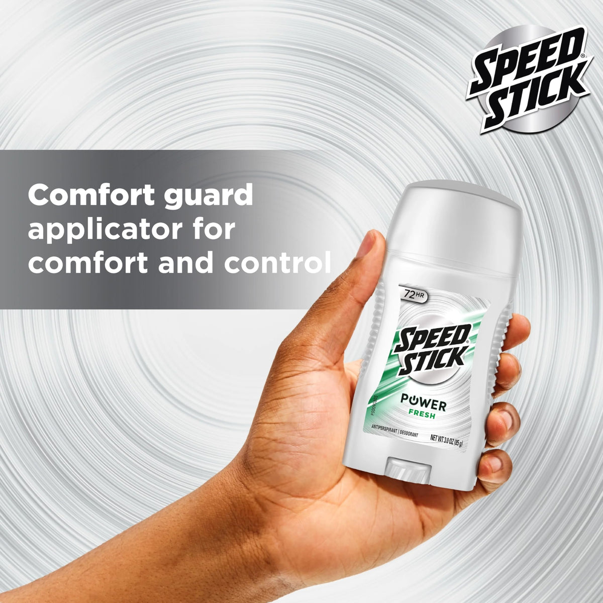 Speed Stick Power Antiperspirant Deodorant on a bathroom shelf