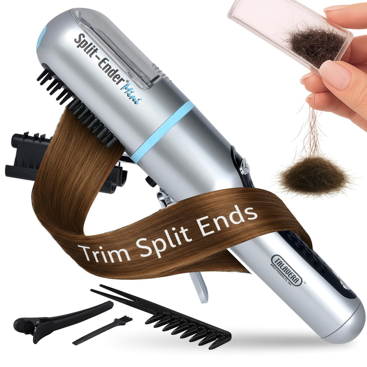 Split-Ender Mini cordless split end hair trimmer in blue front view