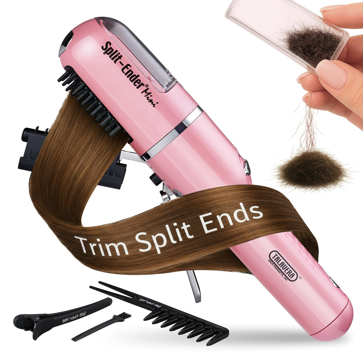 Split-Ender Mini cordless split end hair trimmer in light pink front view