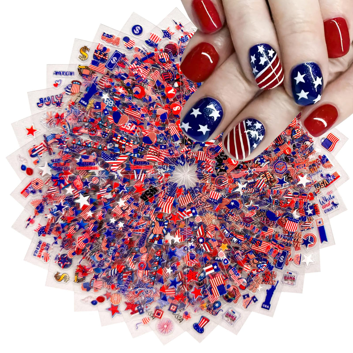 SPLOCUDU 30 sheets of 4th of July nail stickers with American flag designs