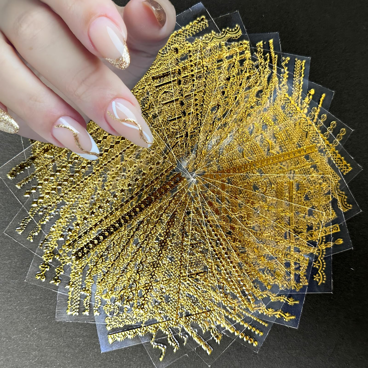 SPLOCUDU Gold Line Nail Art Stickers 30 sheets front view
