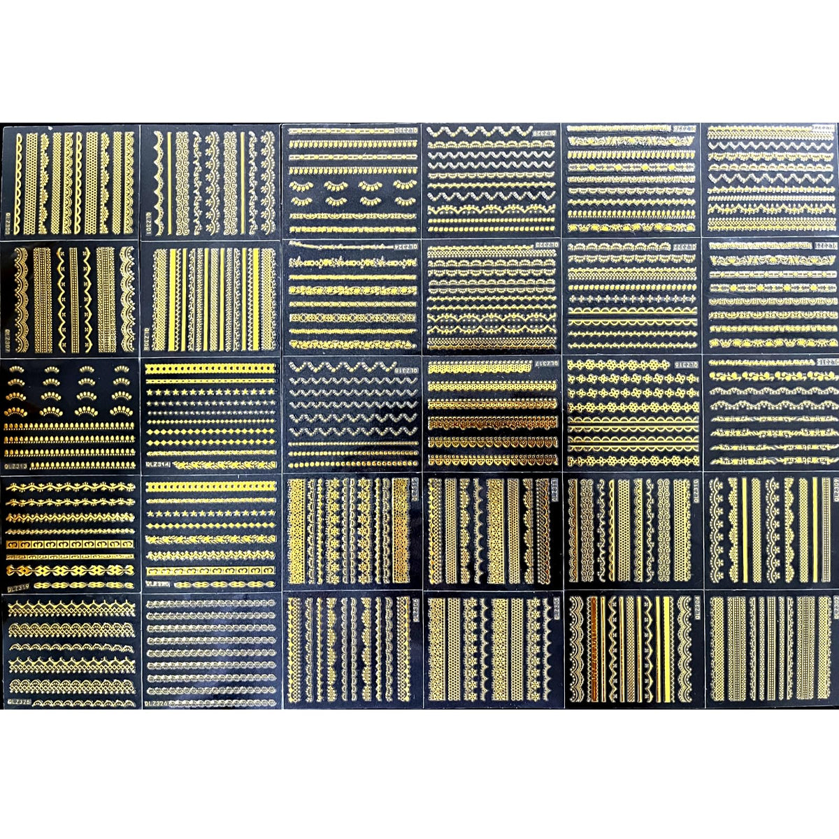 SPLOCUDU gold line nail stickers displayed on a table