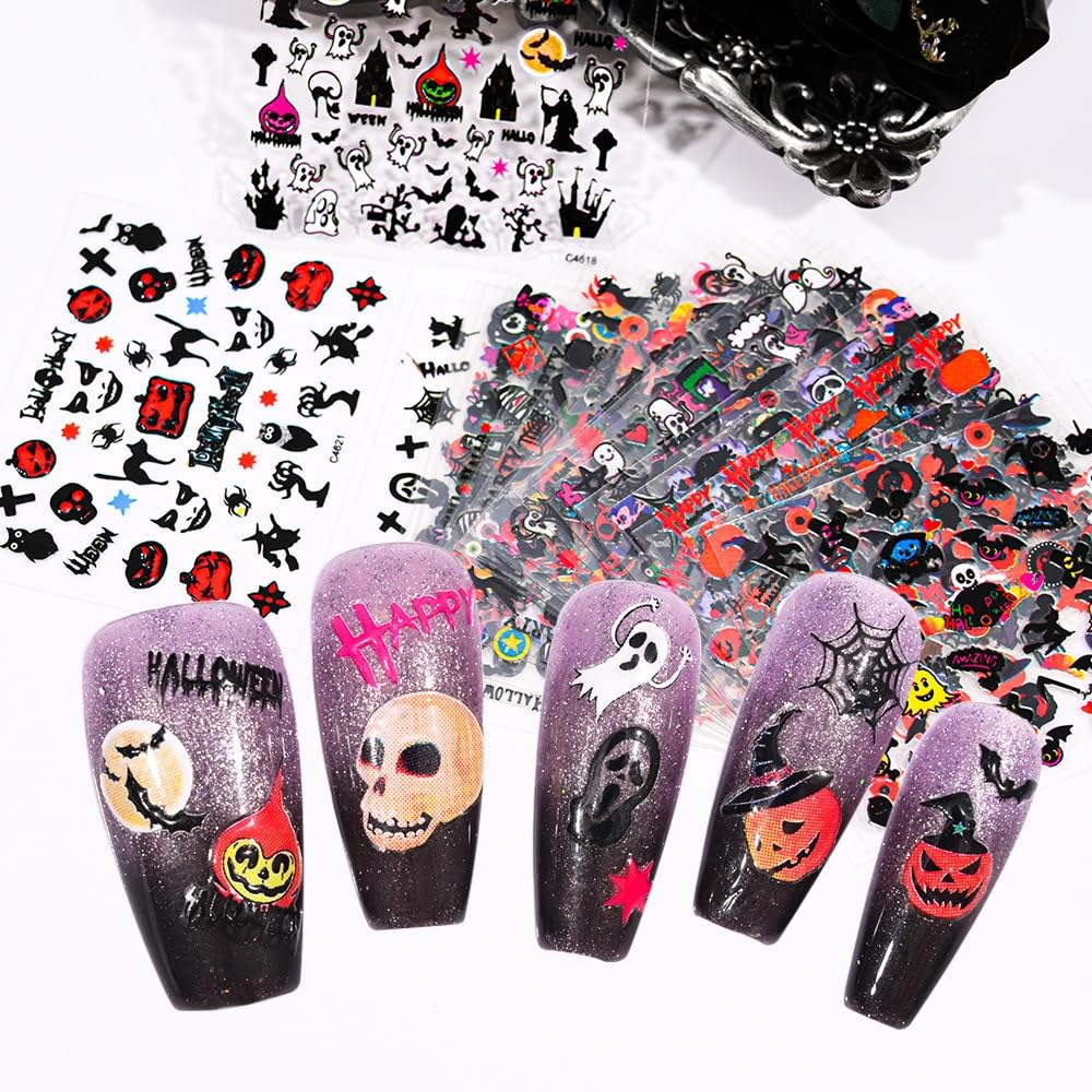 SPLOCUDU Halloween nail stickers on decorated nails