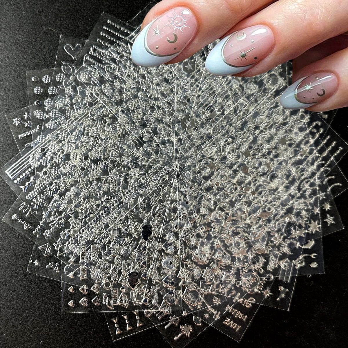 SPLOCUDU Silver Nail Art Stickers 30 sheets front view