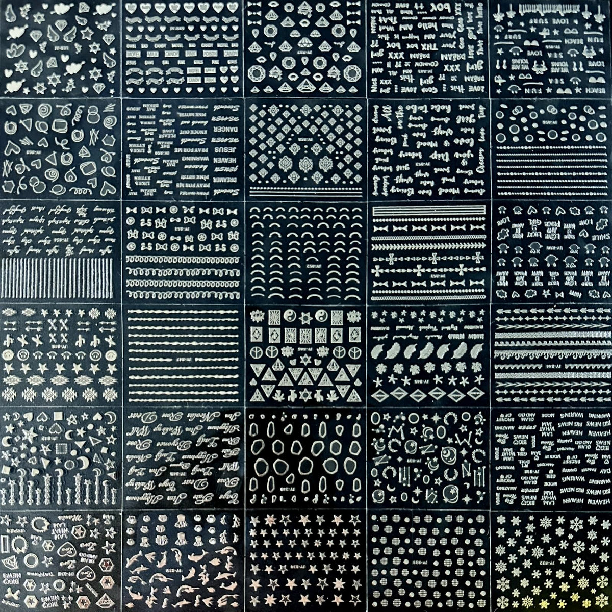 SPLOCUDU silver nail stickers on a greeting card