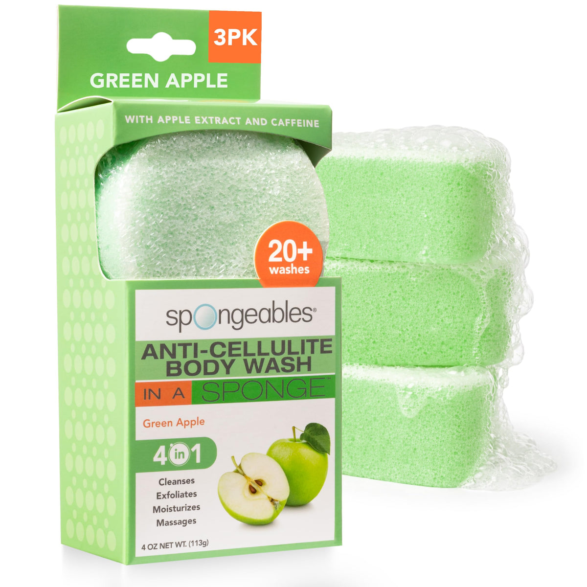 Spongeables Anti Cellulite Body Wash Sponge 3 Count packaging front view