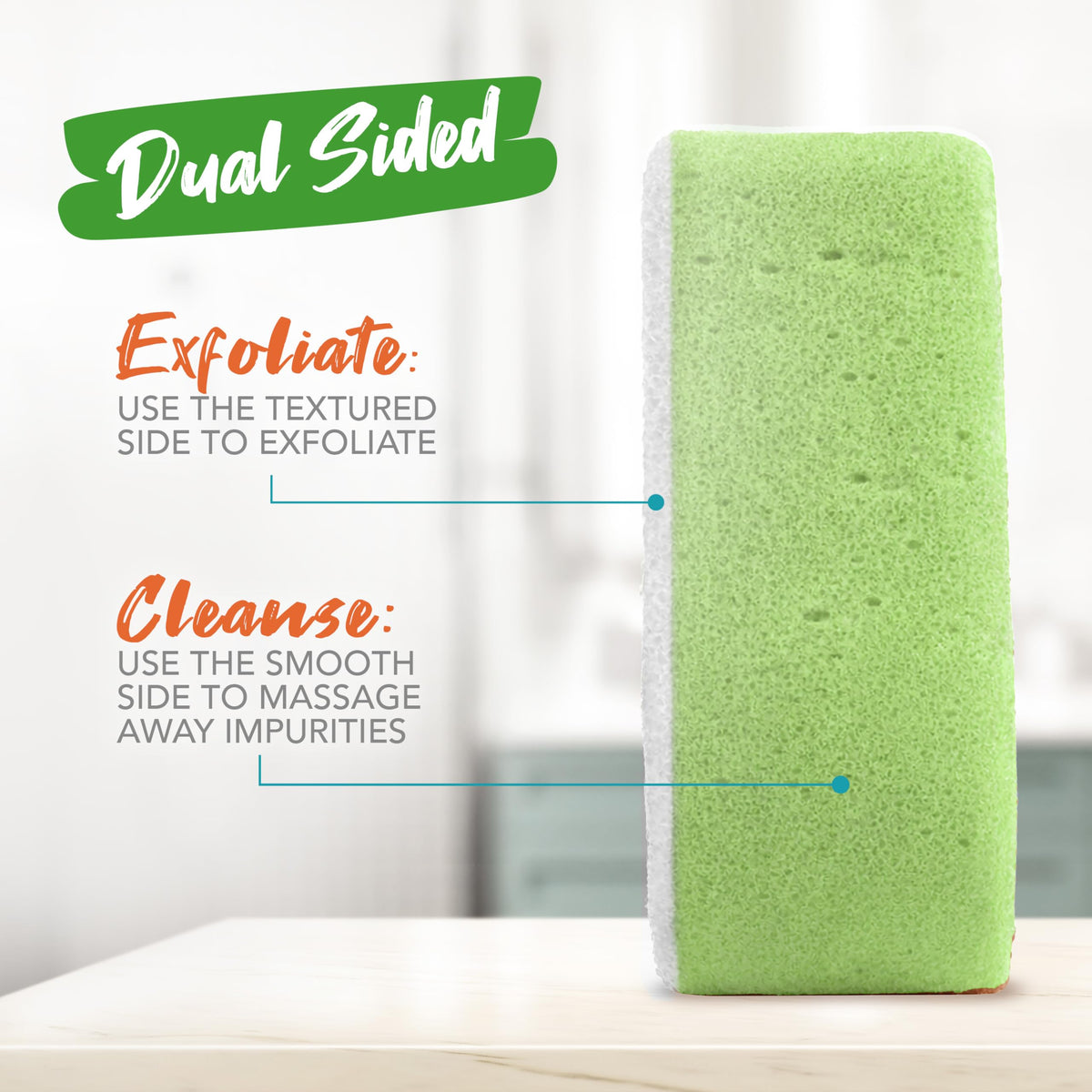 Spongeables Anti Cellulite Body Wash Sponge displaying olive oil and Vitamin E ingredients