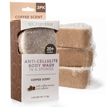 Spongeables Anti Cellulite Body Wash Sponge in coffee scent, front view