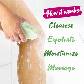 Spongeables Anti Cellulite Body Wash Sponge in use during a bath