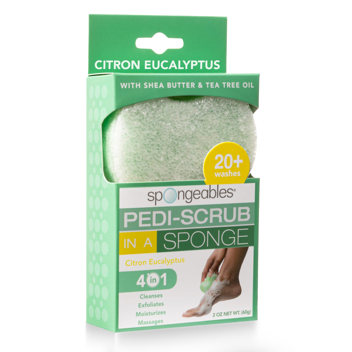 Spongeables Pedi Scrub Foot Exfoliating Sponge front view with citron eucalyptus scent