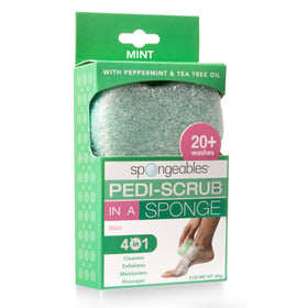 Spongeables Pedi Scrub Foot Exfoliating Sponge front view with mint scent