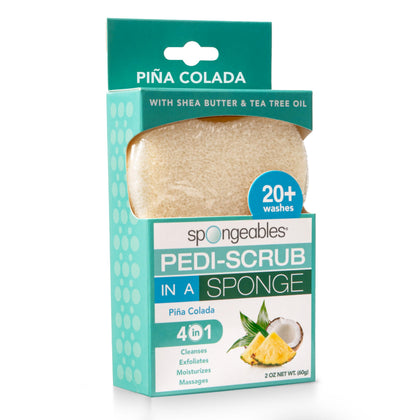 Spongeables Pedi Scrub Foot Exfoliating Sponge front view with piña colada scent