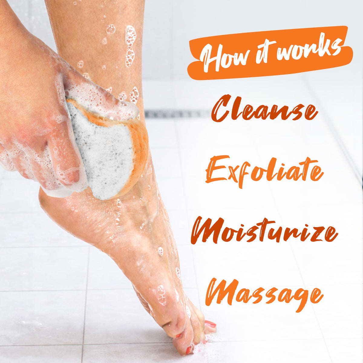 Spongeables Pedi Scrub Foot Exfoliating Sponge in a spa setting