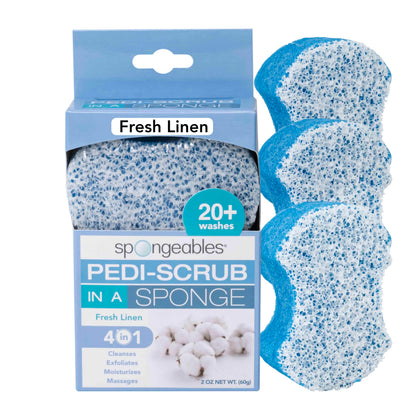 Spongeables Pedi Scrub Foot Exfoliating Sponges Fresh Linen 3 Count packaging