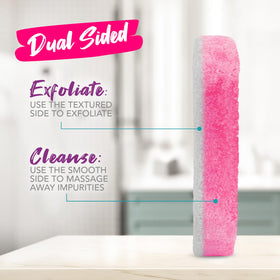 Spongeables Pedi Scrub on a bathroom counter with lavender decor
