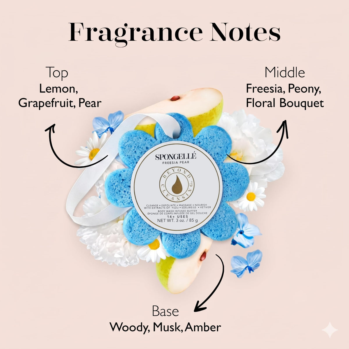 SPONGELLÉ Freesia Pear Bath Sponge in use