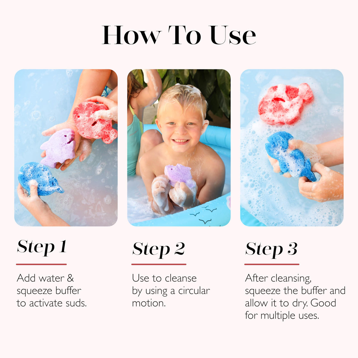 SPONGELLÉ Sammy Shark Kids Body Buffer displaying chamomile extract