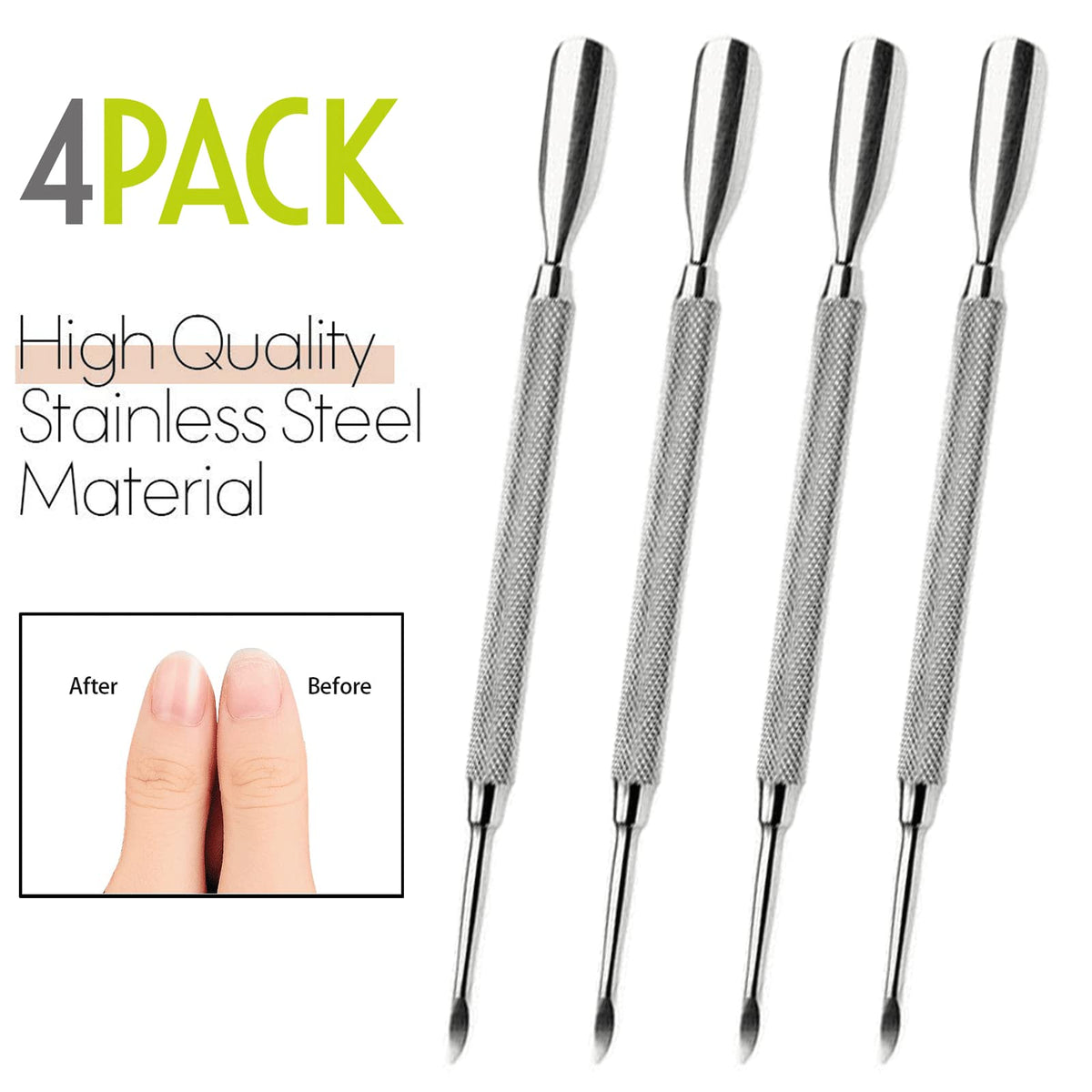 Spoon-shaped end of cuticle pusher tool for nail cleaning