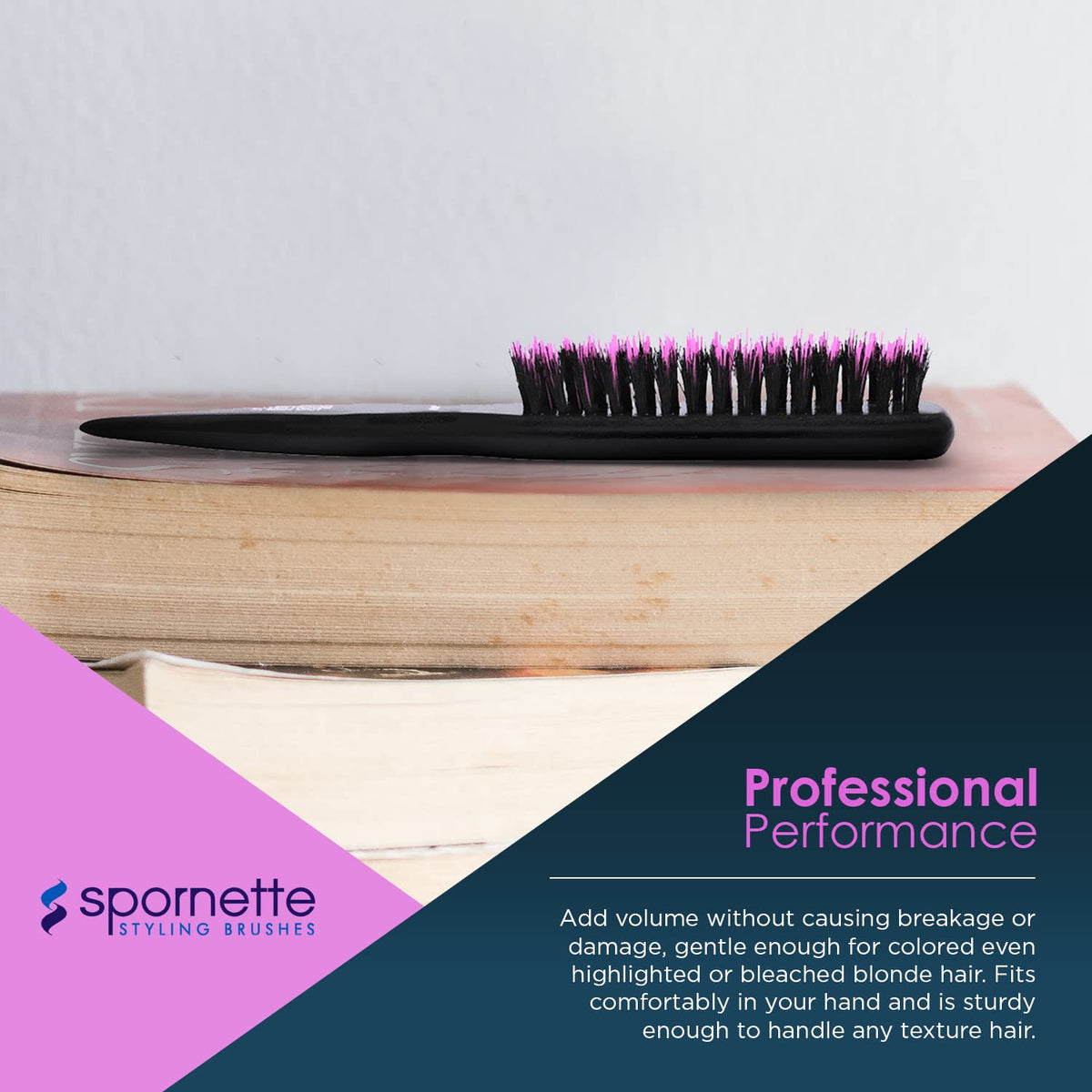 SPORNETTE Little Wonder Hair Brush side view with tapered handle