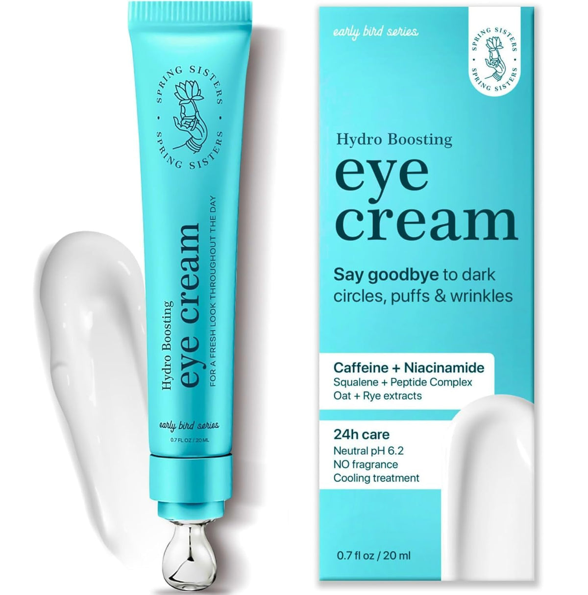 SPRING SISTERS Under Eye Cream front view with zinc roller