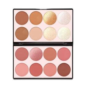 SPRINGSKY 16 Colors Contour Palette front view with blush and highlighters