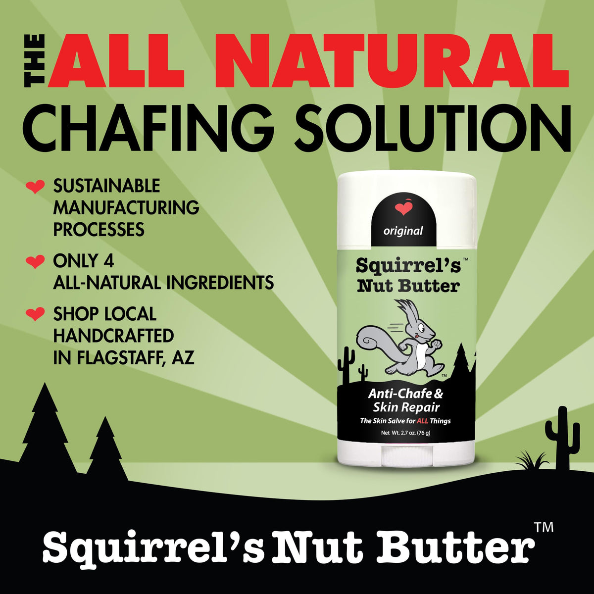 Squirrel's Nut Butter Anti Chafing Stick side view with packaging