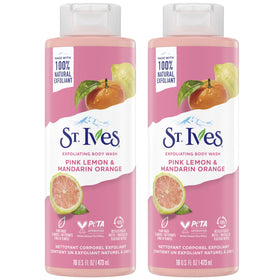 St. Ives Exfoliating Body Wash front view with pink lemon and mandarin orange