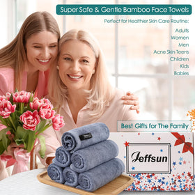 Stacked JEFFSUN face wash cloths in slate blue