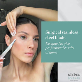 StackedSkincare dermaplaning blade with peach fuzz removal demonstration