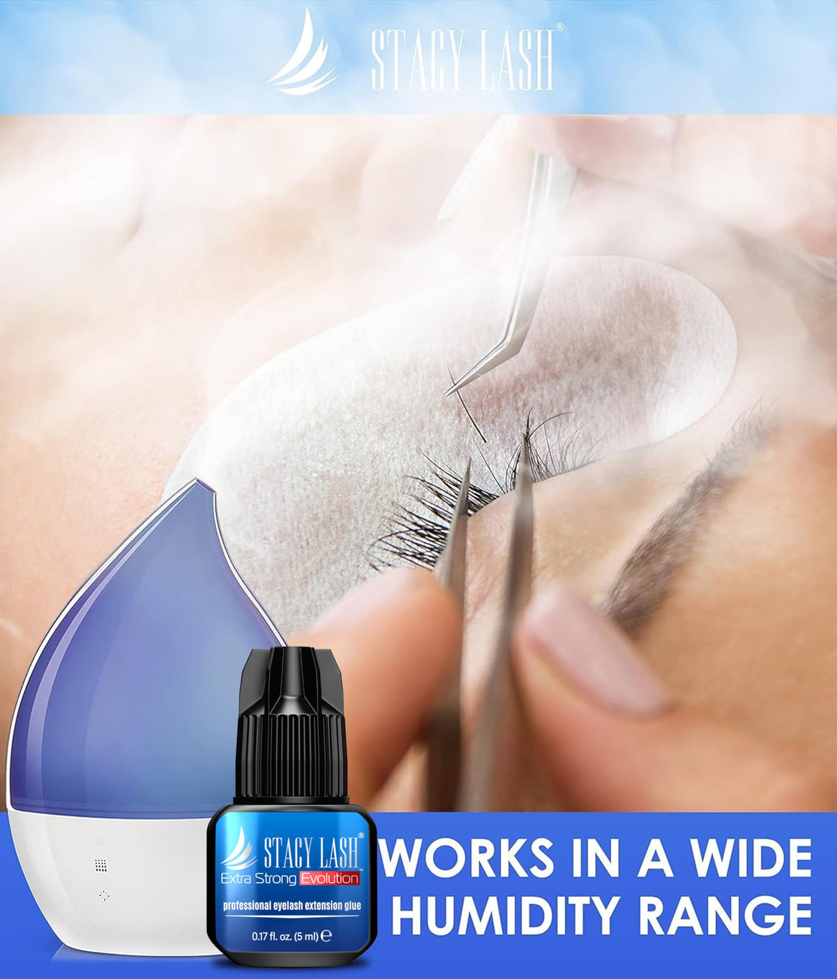 STACY LASH Extra Strong Evolution Eyelash Extension Glue bottle side view