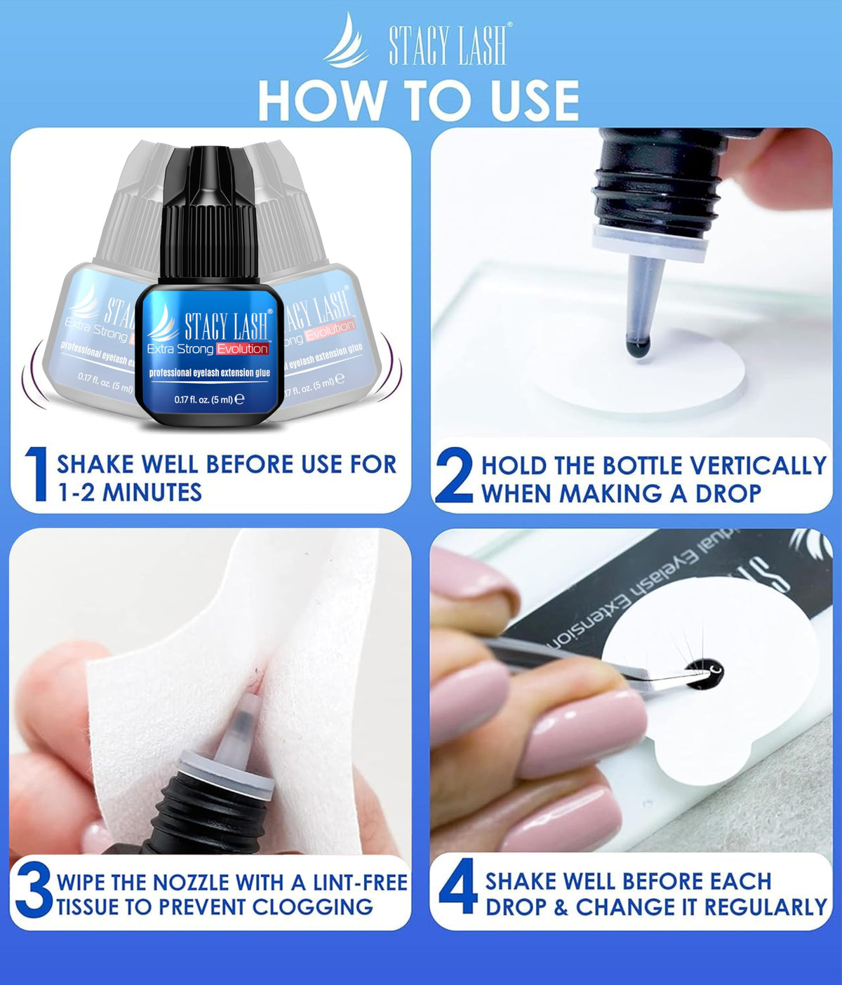 STACY LASH Extra Strong Evolution Eyelash Extension Glue on a beauty table