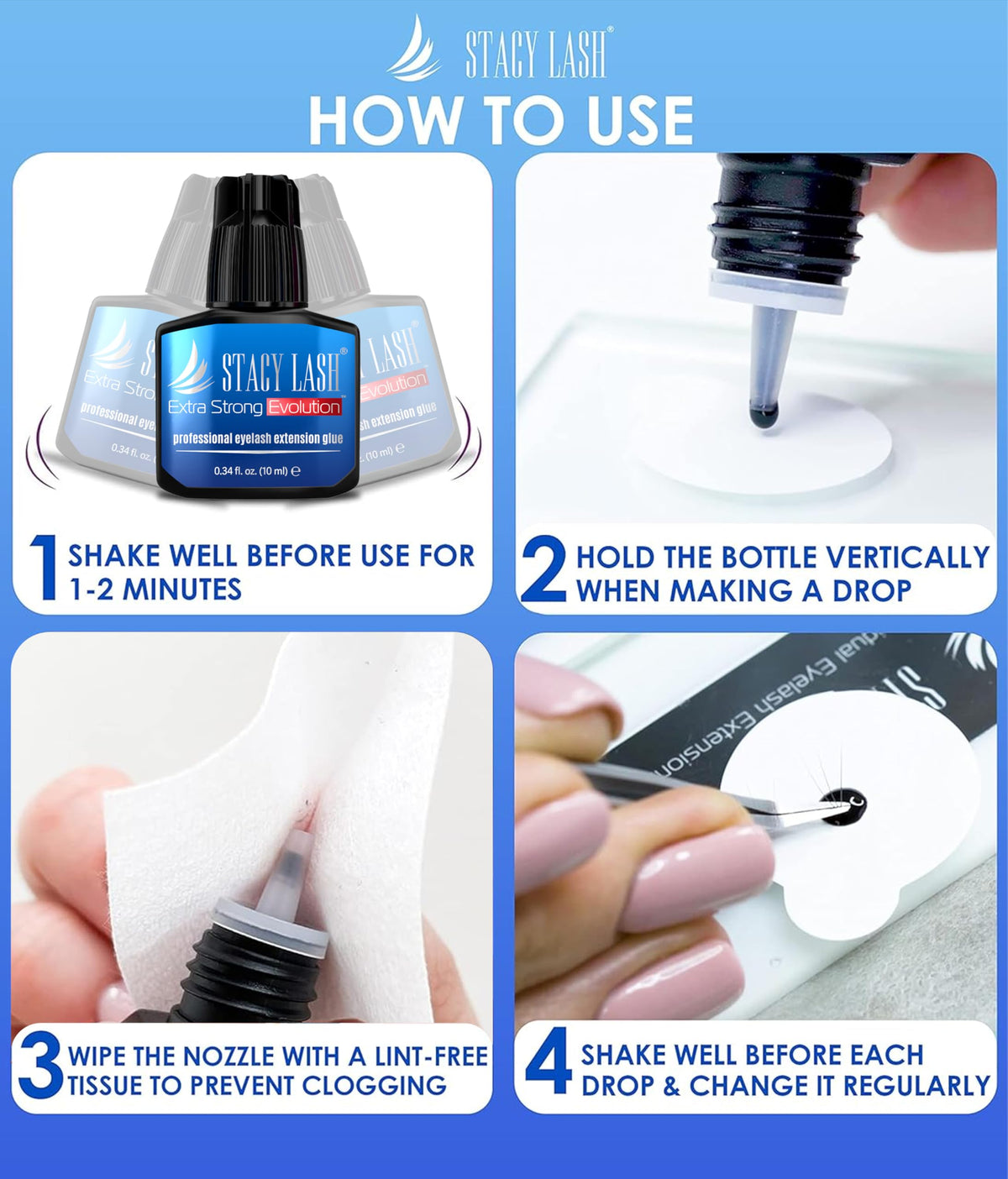 STACY LASH Extra Strong Evolution Eyelash Extension Glue showing freshness sticker