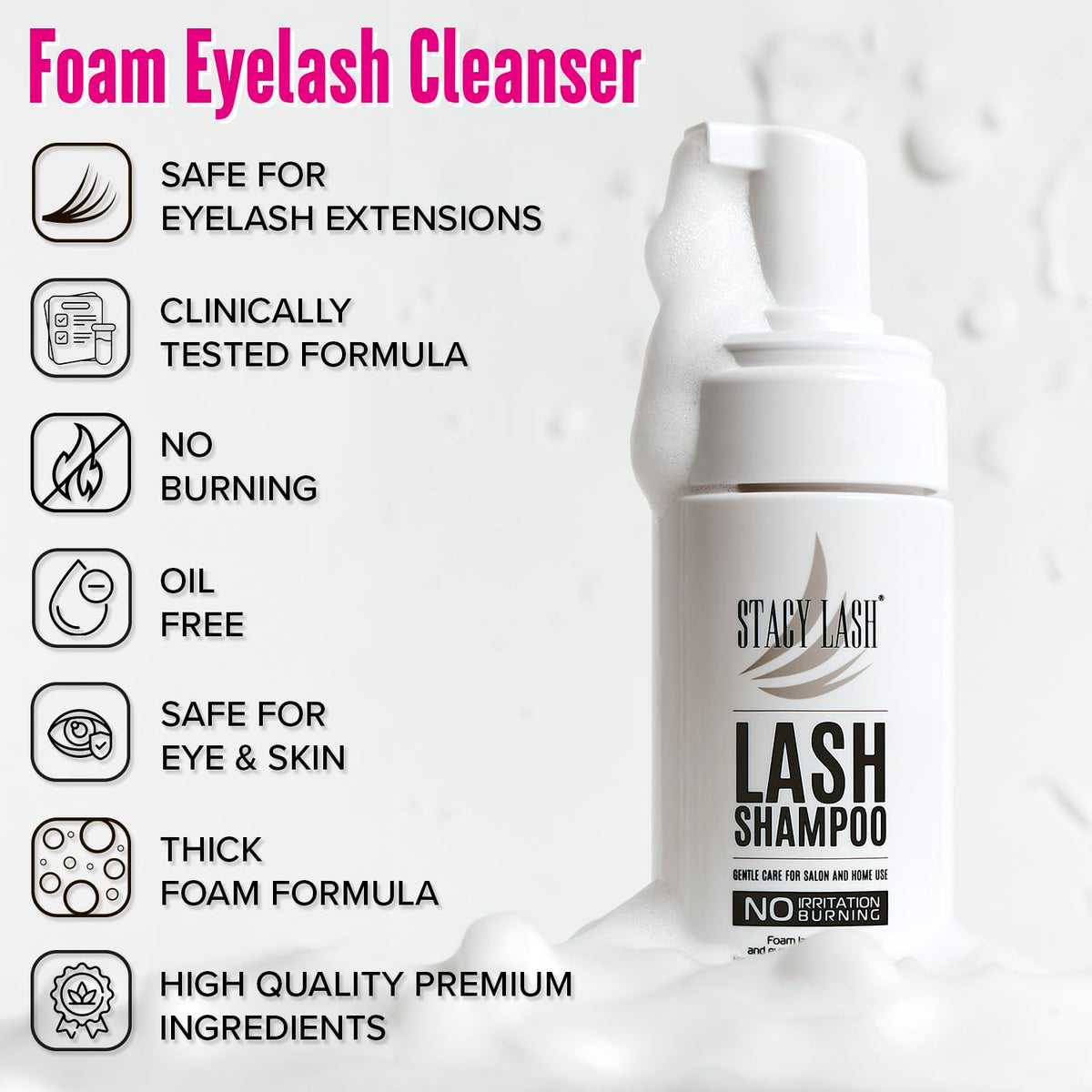STACY LASH Lash Shampoo Kit components including spoolies and pads
