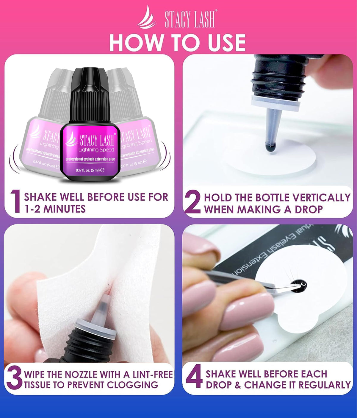 STACY LASH Lightning Speed Eyelash Extension Glue 5ml with tools