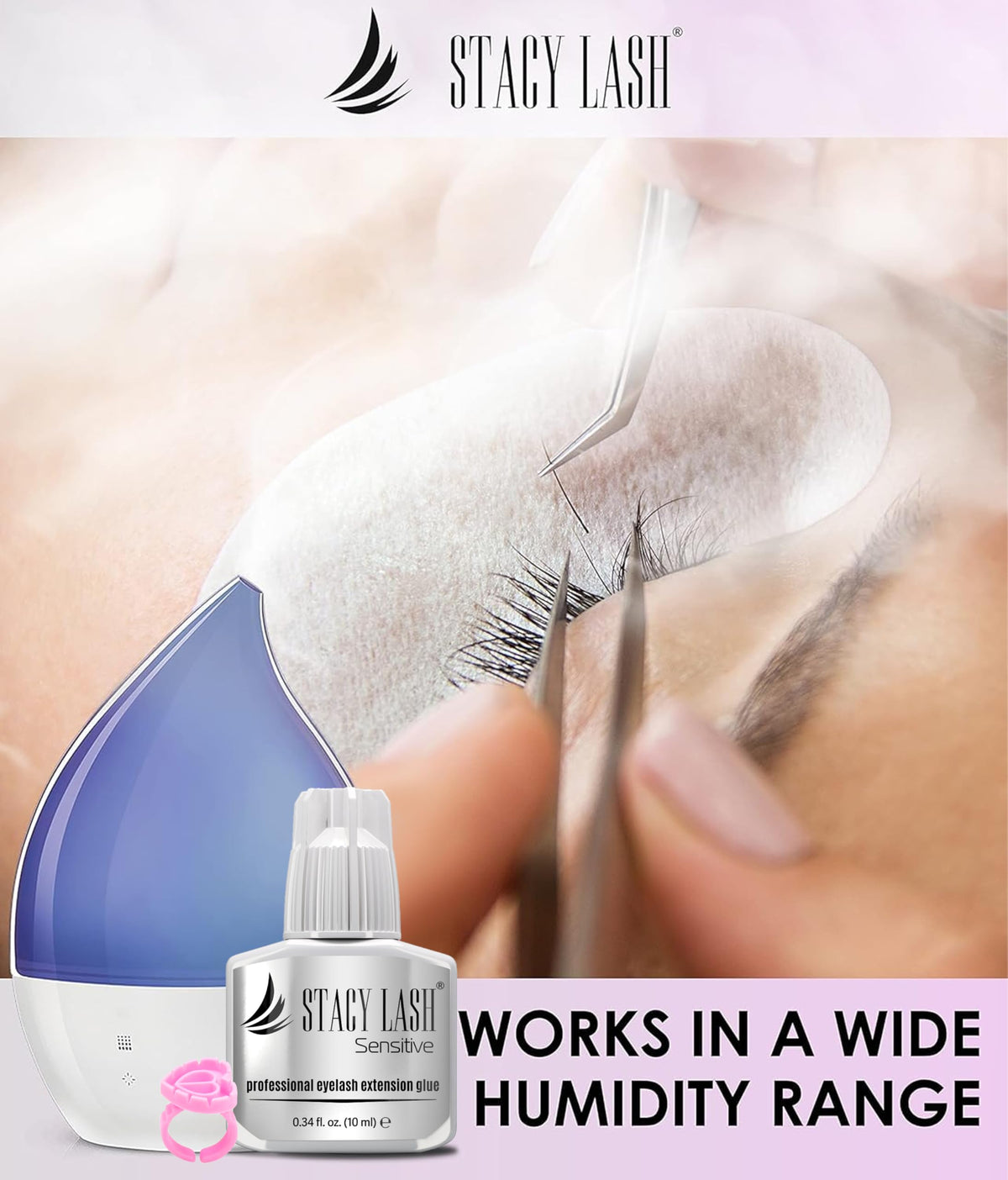 STACY LASH Sensitive Eyelash Extension Glue in use during lash extension