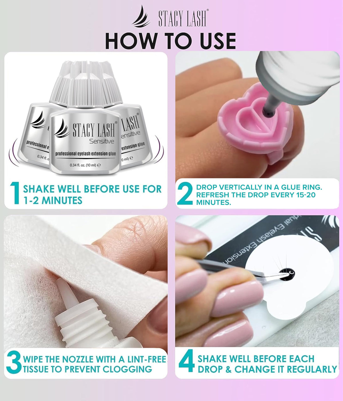 STACY LASH Sensitive Eyelash Extension Glue with eyelash extensions