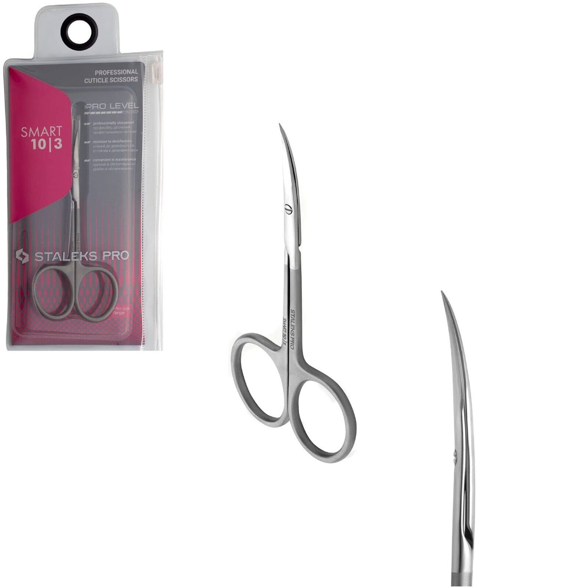 STALEKS PRO Cuticle Scissors with elongated handles and curved blades