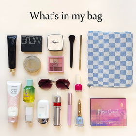 STARDW Checkered Makeup Bag in a travel setting