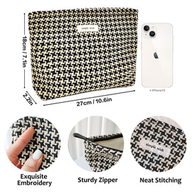 STARDW Checkered Makeup Bag on a desk with makeup items