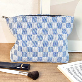 STARDW Checkered Makeup Bag open showing interior