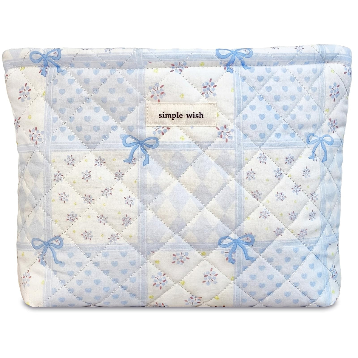 STARDW Cute Cotton Quilted Makeup Bag floral design front view