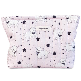 STARDW Cute Cotton Quilted Makeup Bag front view with floral design