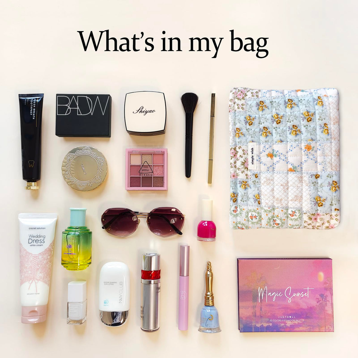 STARDW Cute Cotton Quilted Makeup Bag lifestyle scene in a handbag