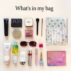 STARDW Cute Cotton Quilted Makeup Bag lifestyle scene in a handbag